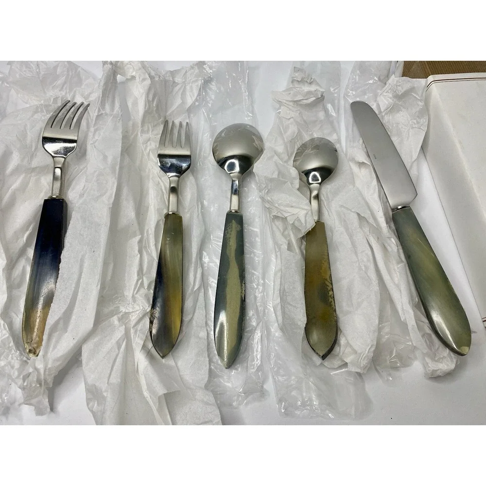 Pottery Barn Horn Flatware 2008-2009 Genuine Horn 5 Piece Place Setting Read #3